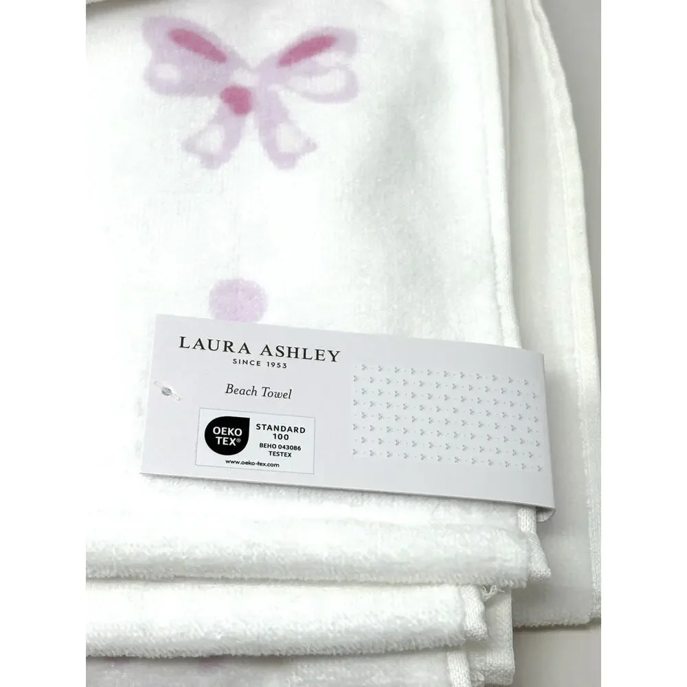 Laura Ashley Pink Bows Beach Towel Pink White 36 x 72